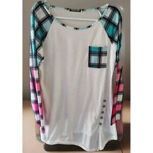 Touch Girl Shirt Size XXL Long Sleeve Button Design Plaid Sleeves